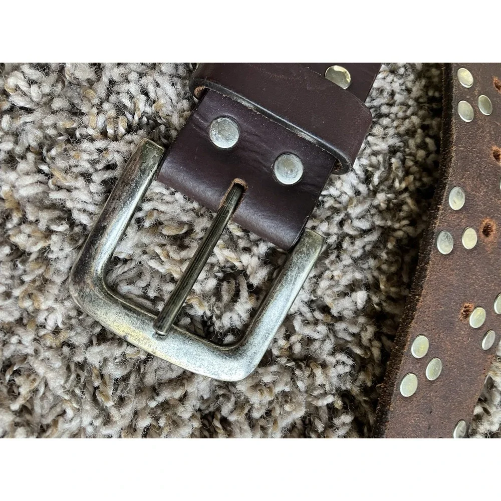 Riding Sport Studded Brown Leather Belt With Daisy Print Detail Size 34